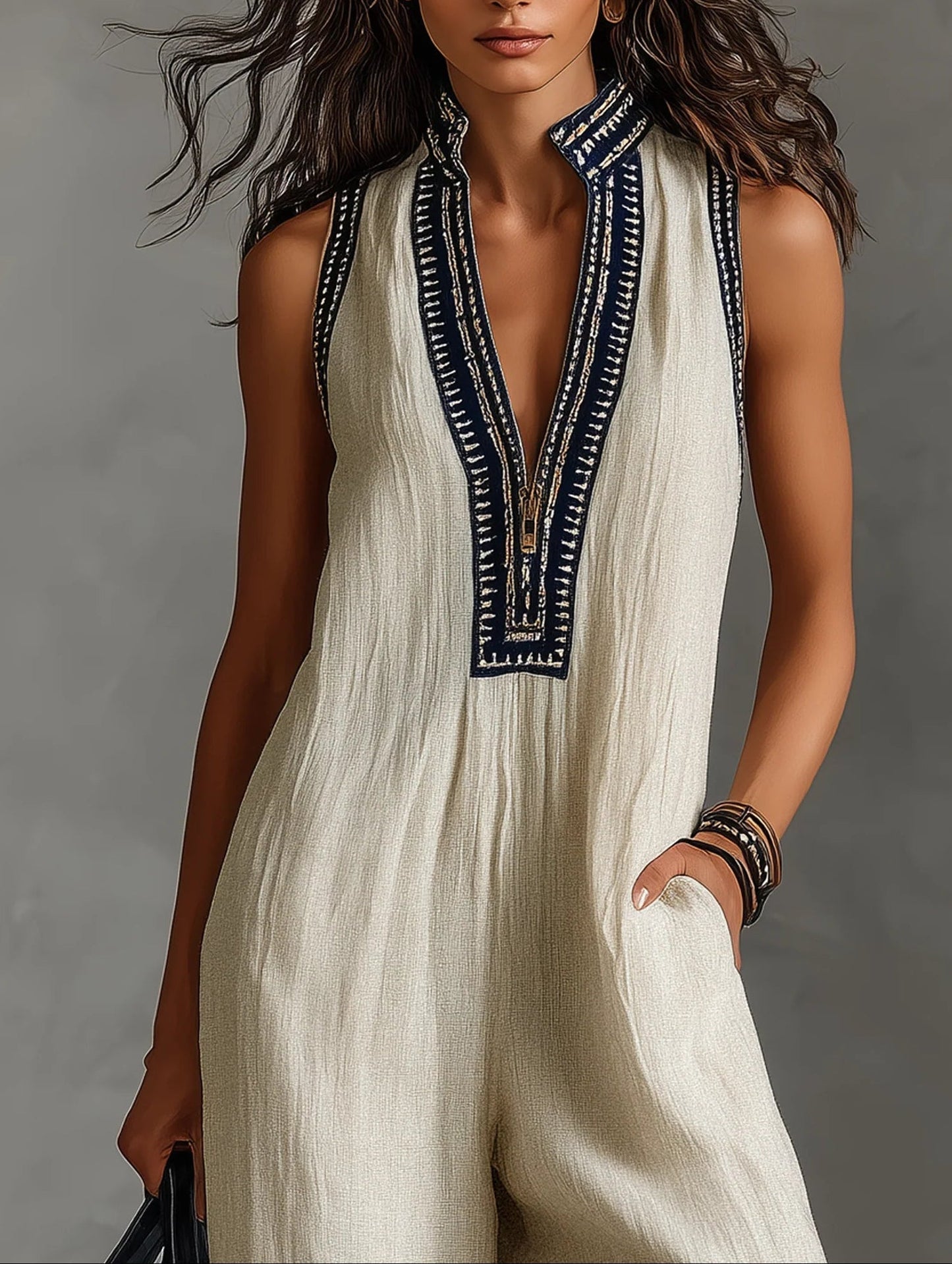 COURTNEY™ | Embroidered Zip Jumpsuit