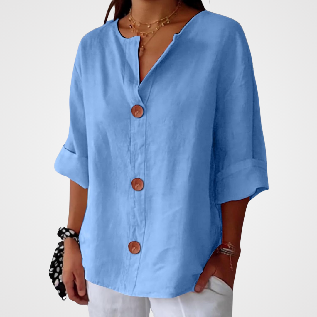 HAZEL™ | Loose Linen Button-Down Blouse