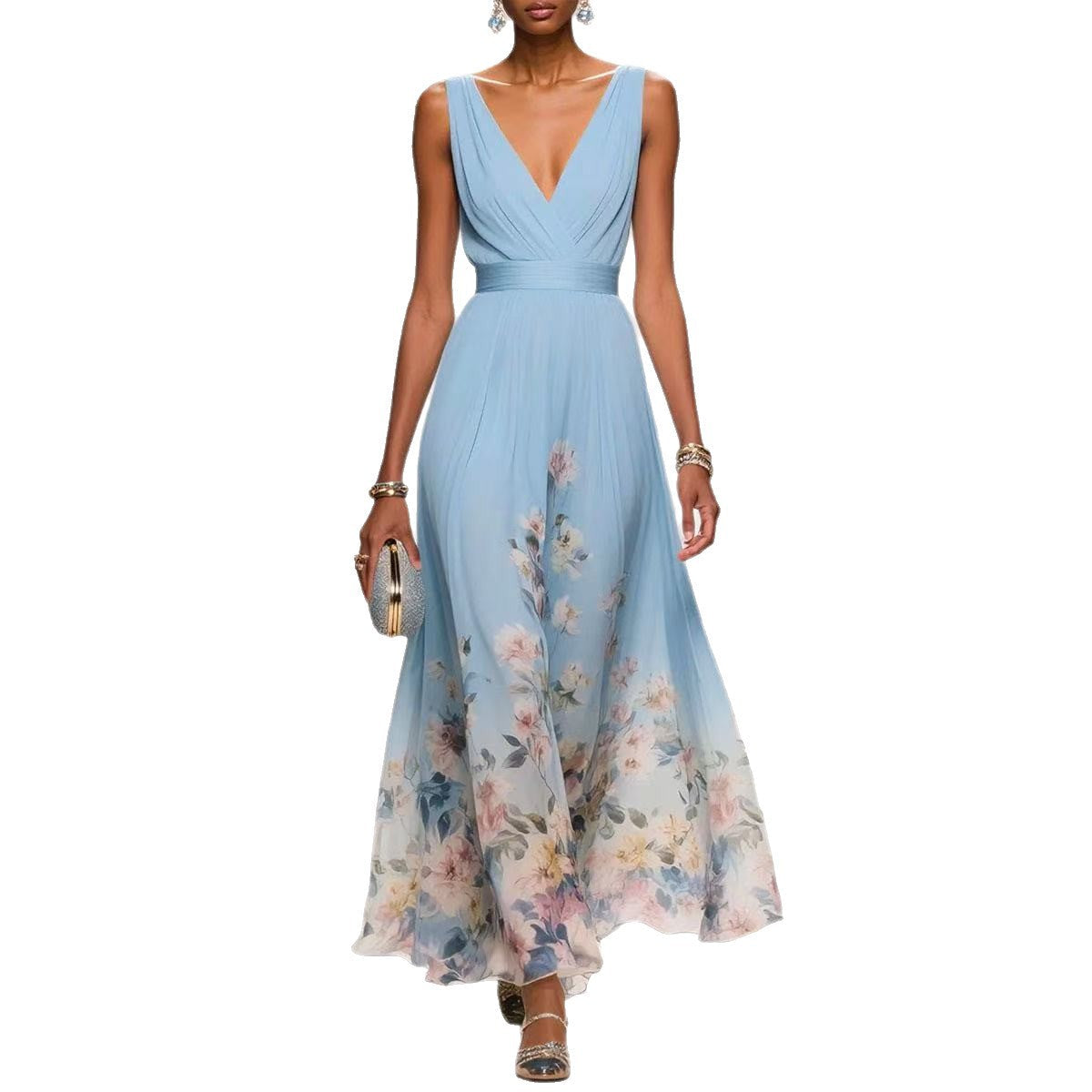 SAPHIRA™ | Hem V-Neck Maxi Dress