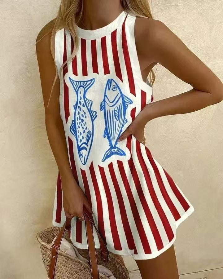 TRIXIE™ | Striped Fish Print Mini Dress
