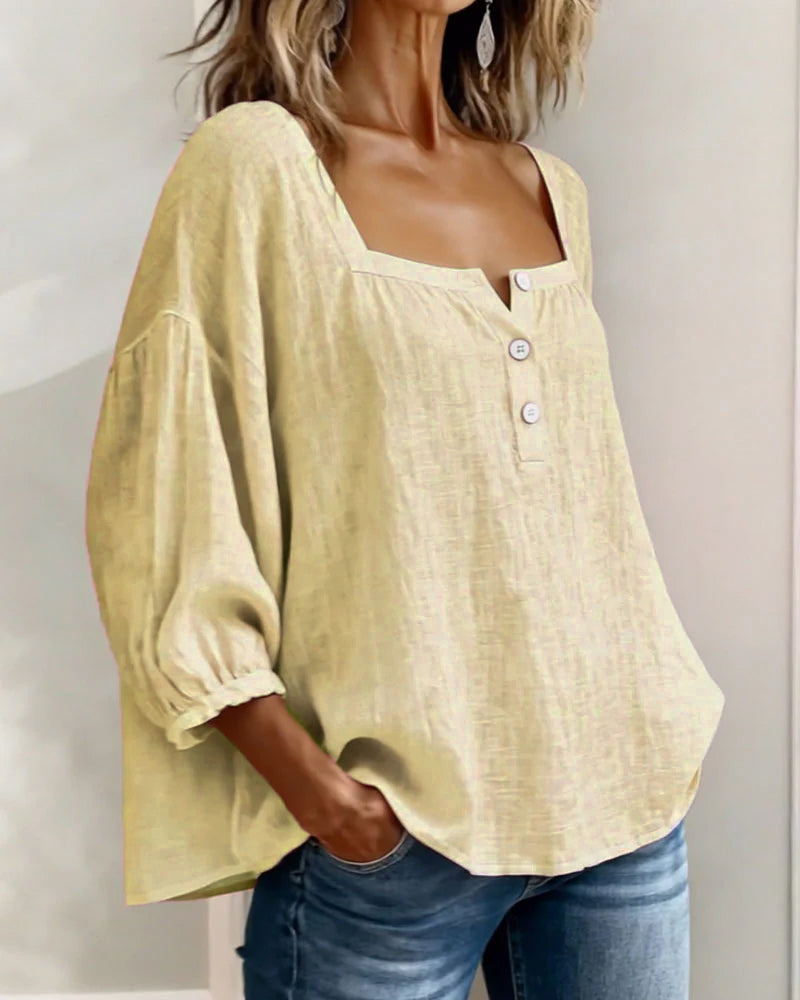 SOPHIE™ | Square Neck Linen Blouse