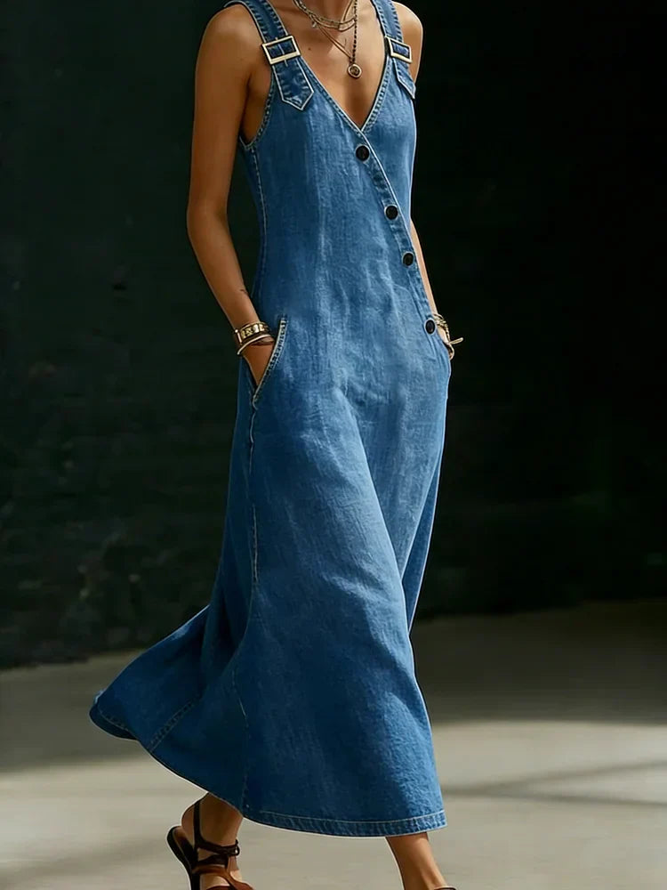 HATTIE™ | Button-Front Denim Dress