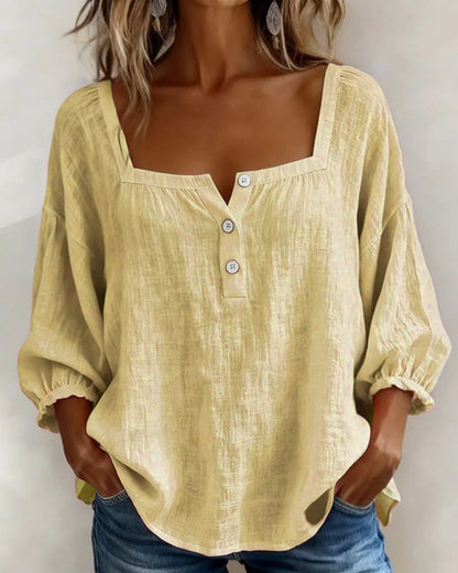 SOPHIE™ | Square Neck Linen Blouse