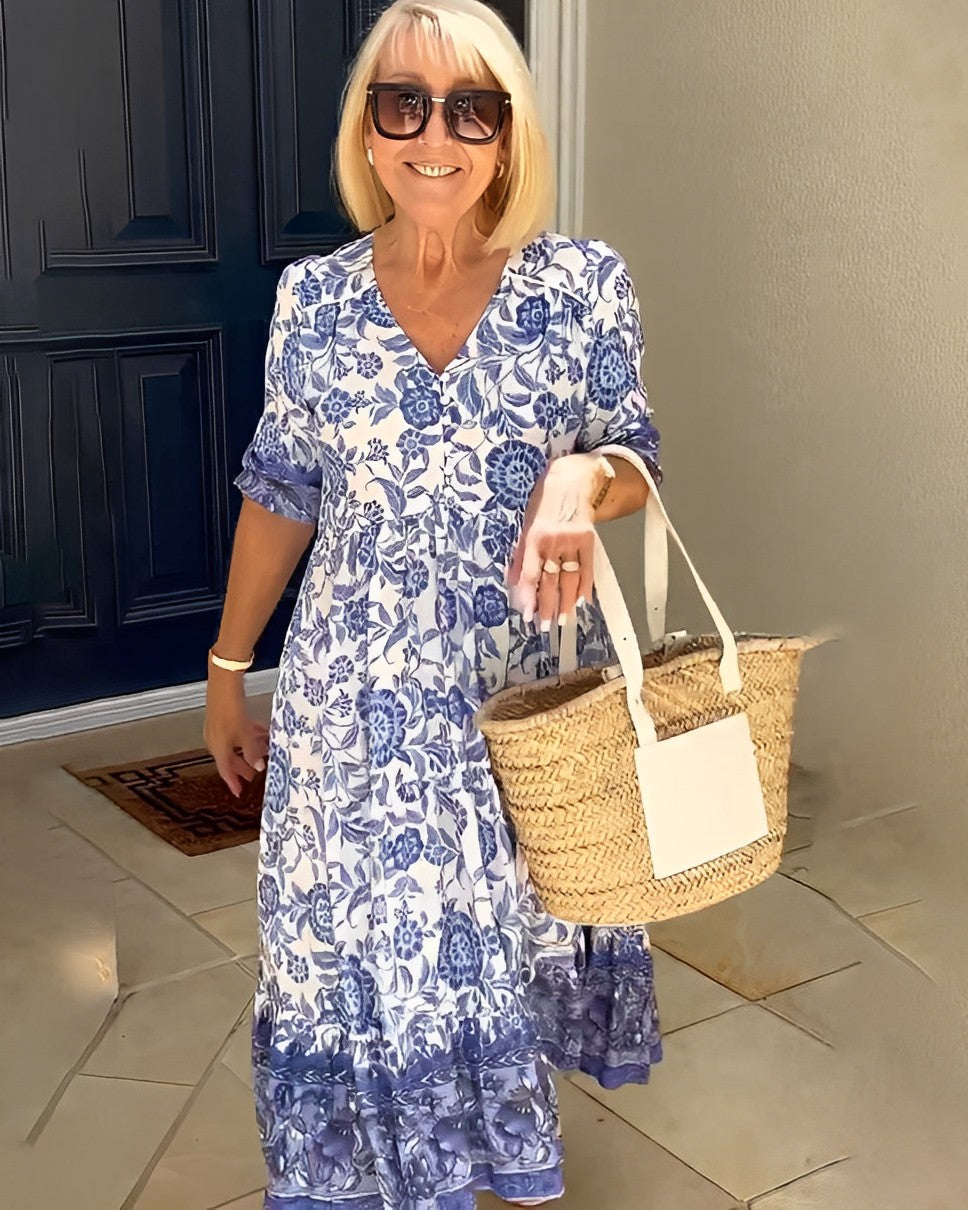 WRENLEY™ | Long Floral V-Neck Dress