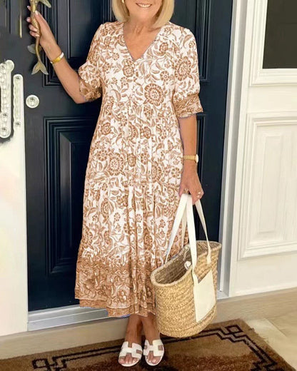 WRENLEY™ | Long Floral V-Neck Dress