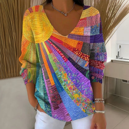 CONNIE™ | Patchwork V-Neck Top