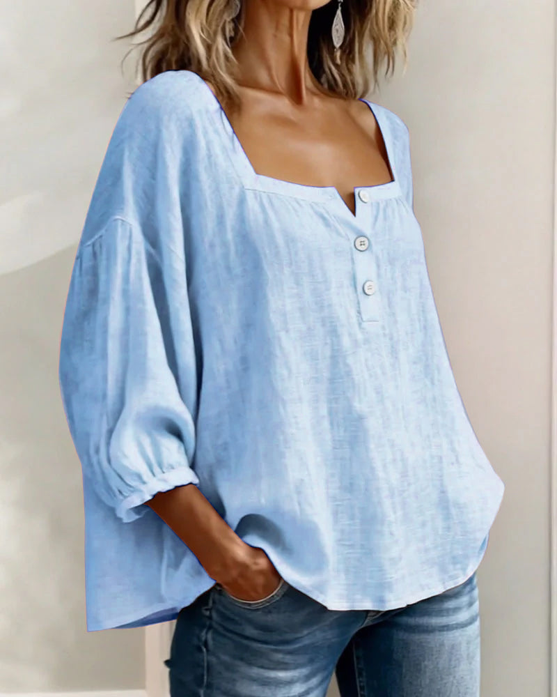 SOPHIE™ | Square Neck Linen Blouse