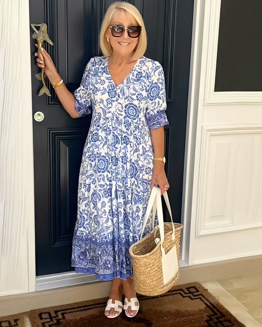 WRENLEY™ | Long Floral V-Neck Dress