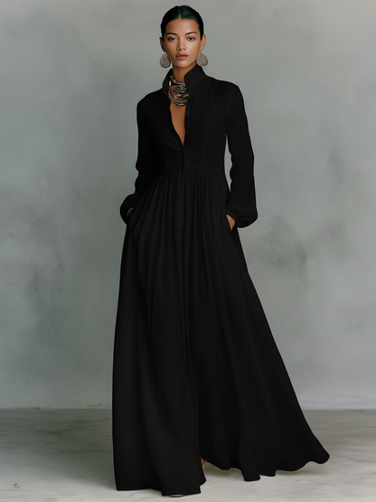 BRIERLY™ | Stand-Collar Maxi Dress
