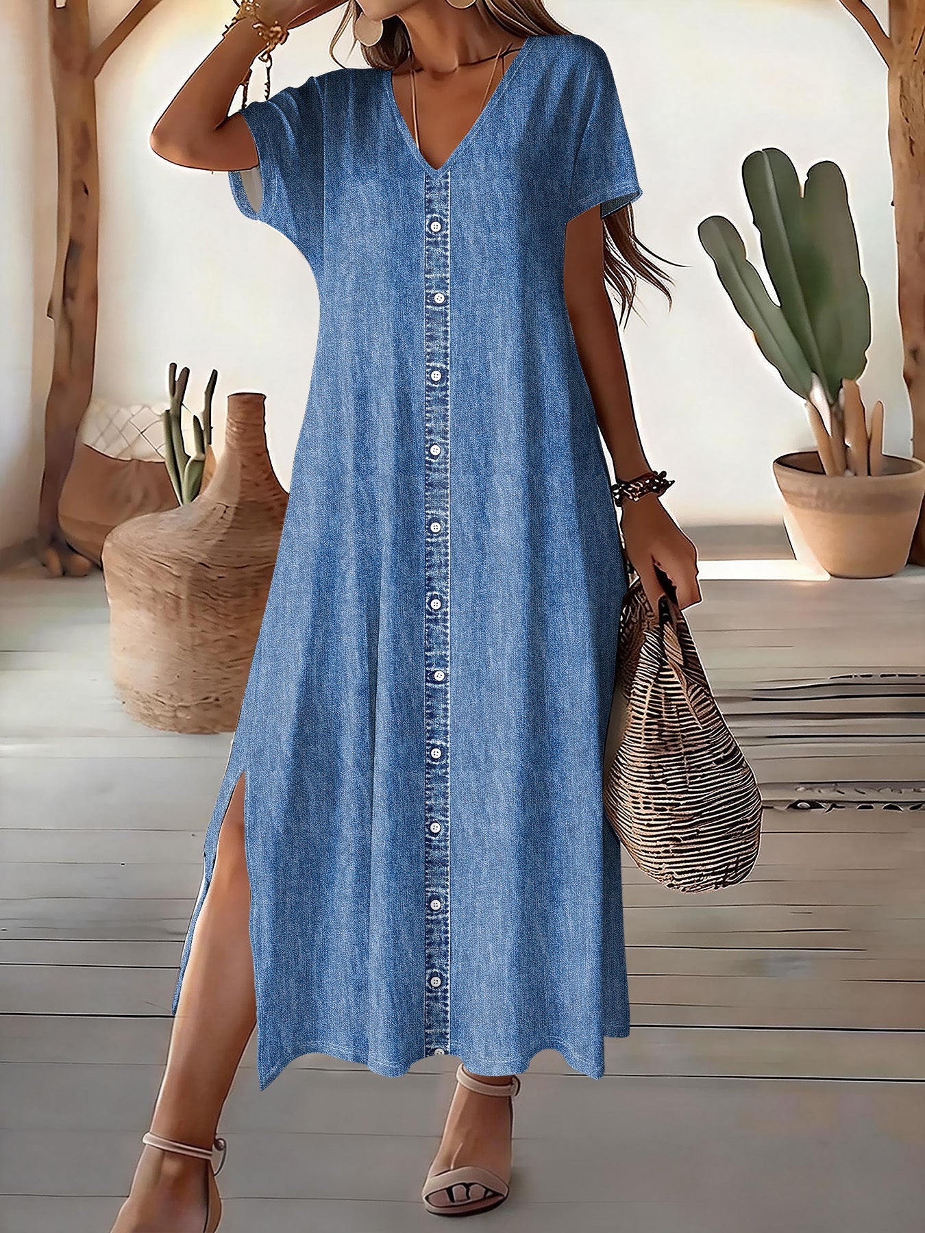 BILLIE™ | Button-Through Denim Dress