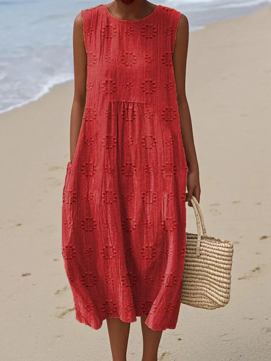 ANGELA™ | Embroidered Cotton Midi Dress