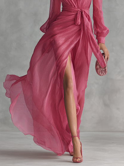ANDREA™ | Wrap-Front Chiffon Maxi Dress