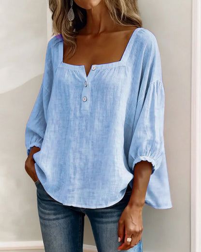 SOPHIE™ | Square Neck Linen Blouse