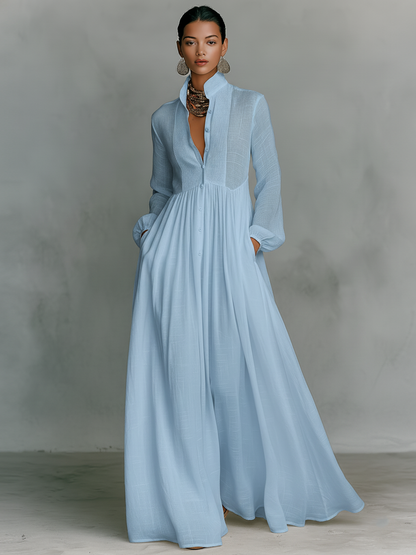 BRIERLY™ | Stand-Collar Maxi Dress
