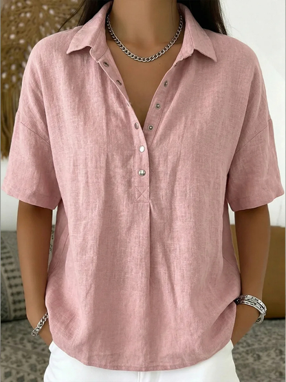 KRISTINA™ | Collared Henley Blouse