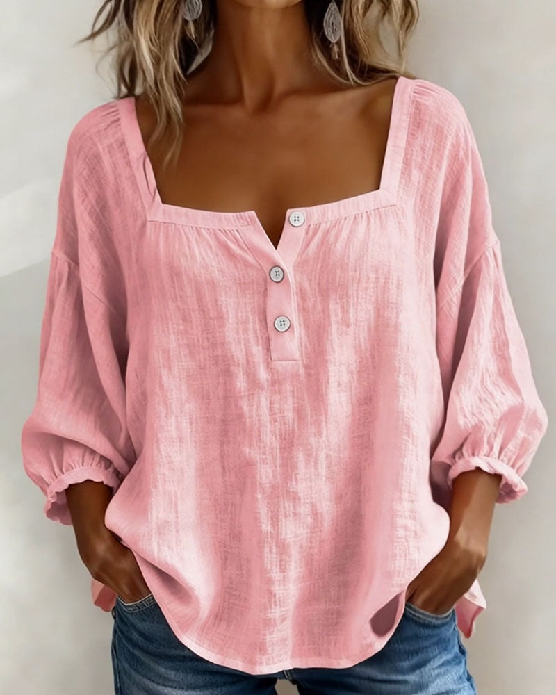 SOPHIE™ | Square Neck Linen Blouse