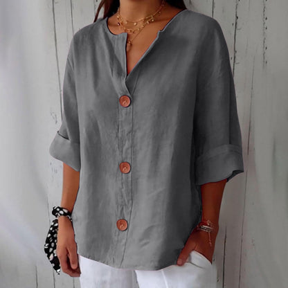 HAZEL™ | Loose Linen Button-Down Blouse