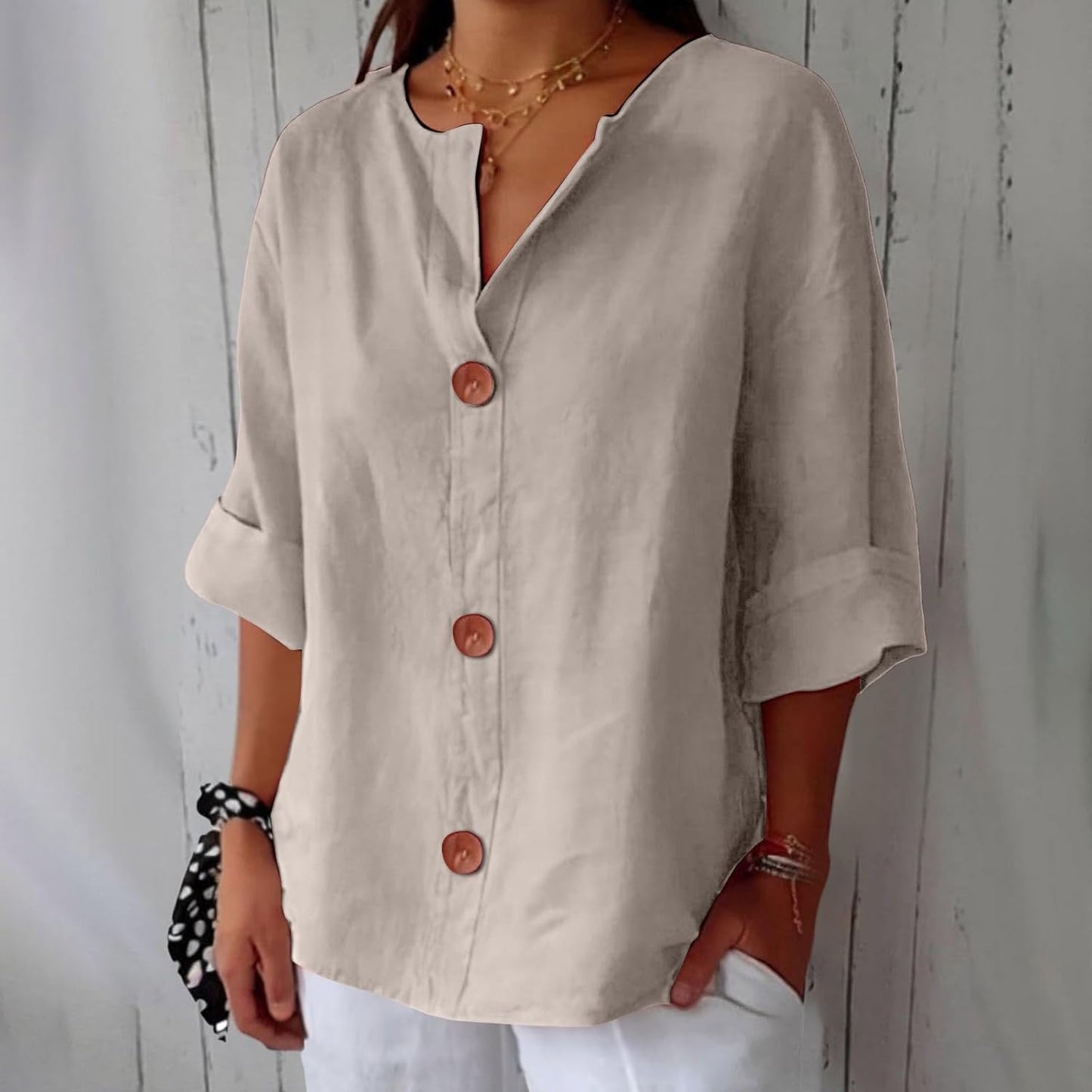 HAZEL™ | Loose Linen Button-Down Blouse