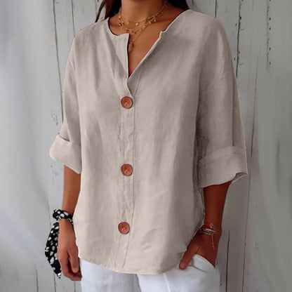 HAZEL™ | Loose Linen Button-Down Blouse
