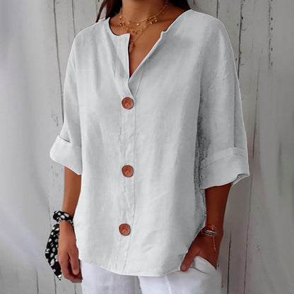 HAZEL™ | Loose Linen Button-Down Blouse