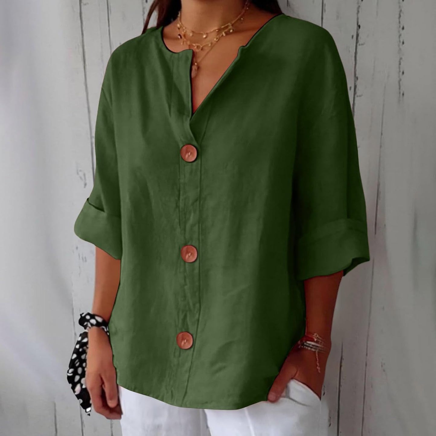 HAZEL™ | Loose Linen Button-Down Blouse