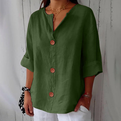 HAZEL™ | Loose Linen Button-Down Blouse