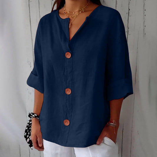 HAZEL™ | Loose Linen Button-Down Blouse