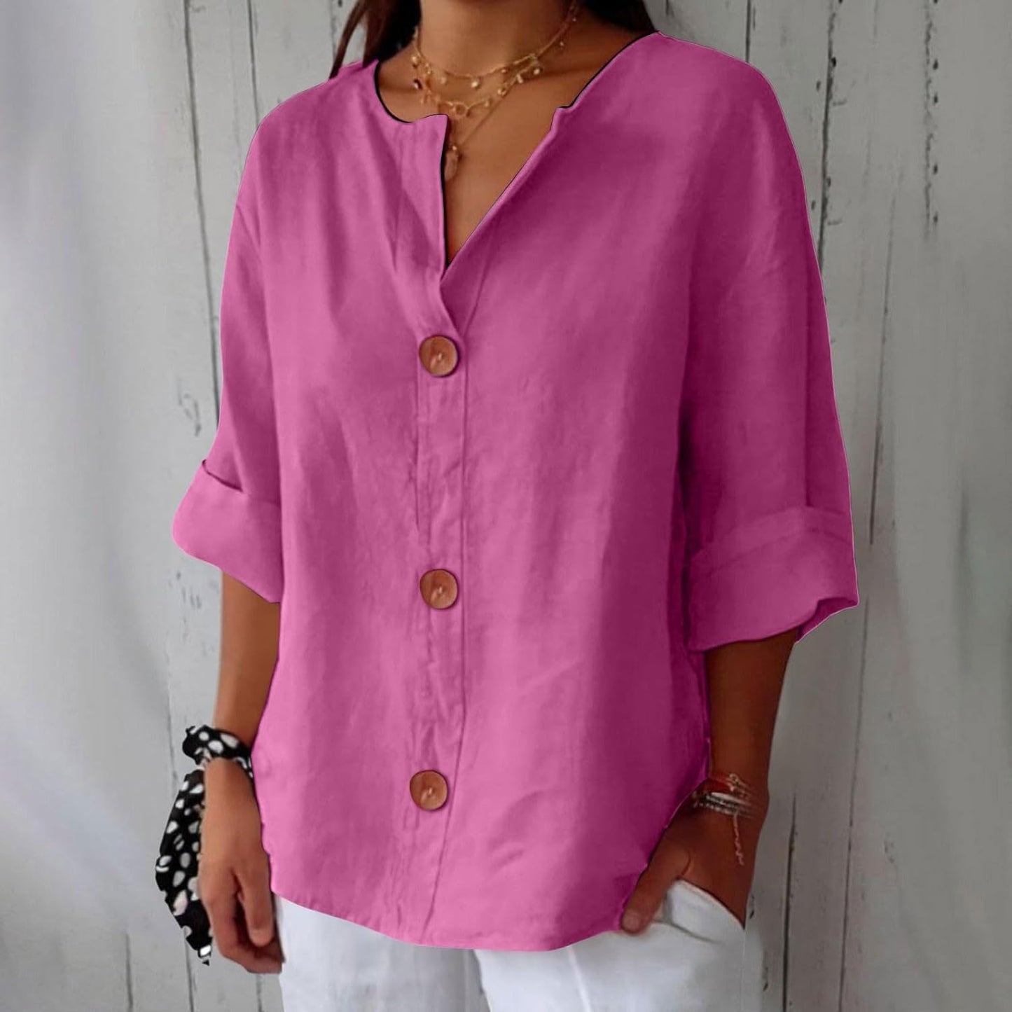 HAZEL™ | Loose Linen Button-Down Blouse