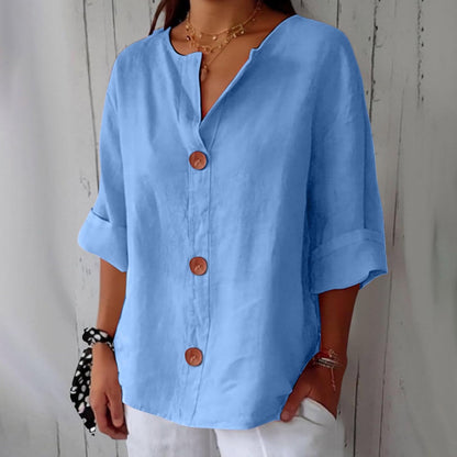 HAZEL™ | Loose Linen Button-Down Blouse