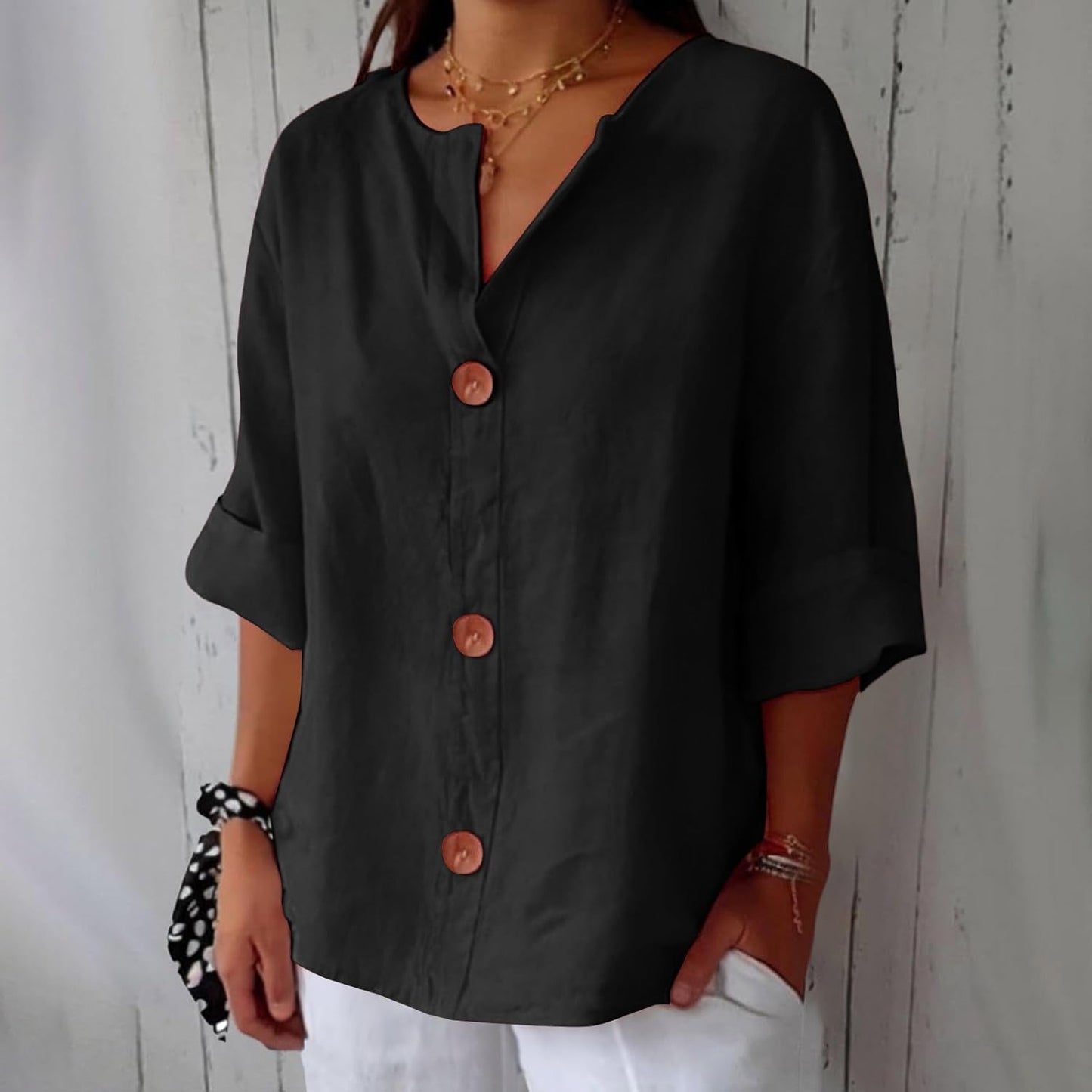 HAZEL™ | Loose Linen Button-Down Blouse