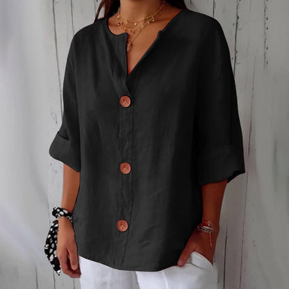 HAZEL™ | Loose Linen Button-Down Blouse