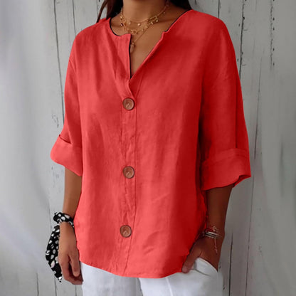HAZEL™ | Loose Linen Button-Down Blouse