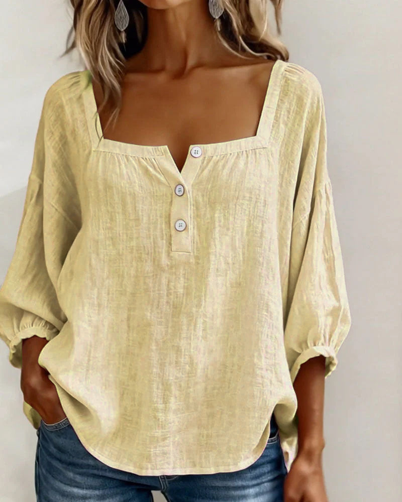 SOPHIE™ | Square Neck Linen Blouse