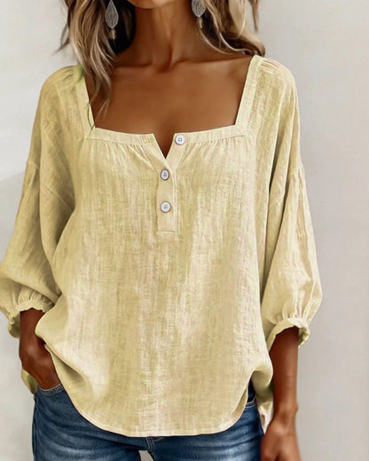 SOPHIE™ | Square Neck Linen Blouse