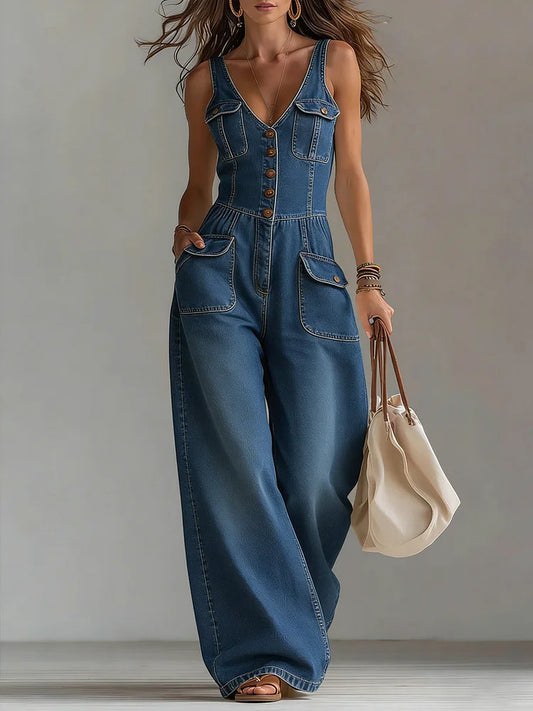 ANNIE™ | Denim Wide-Leg Jumpsuit