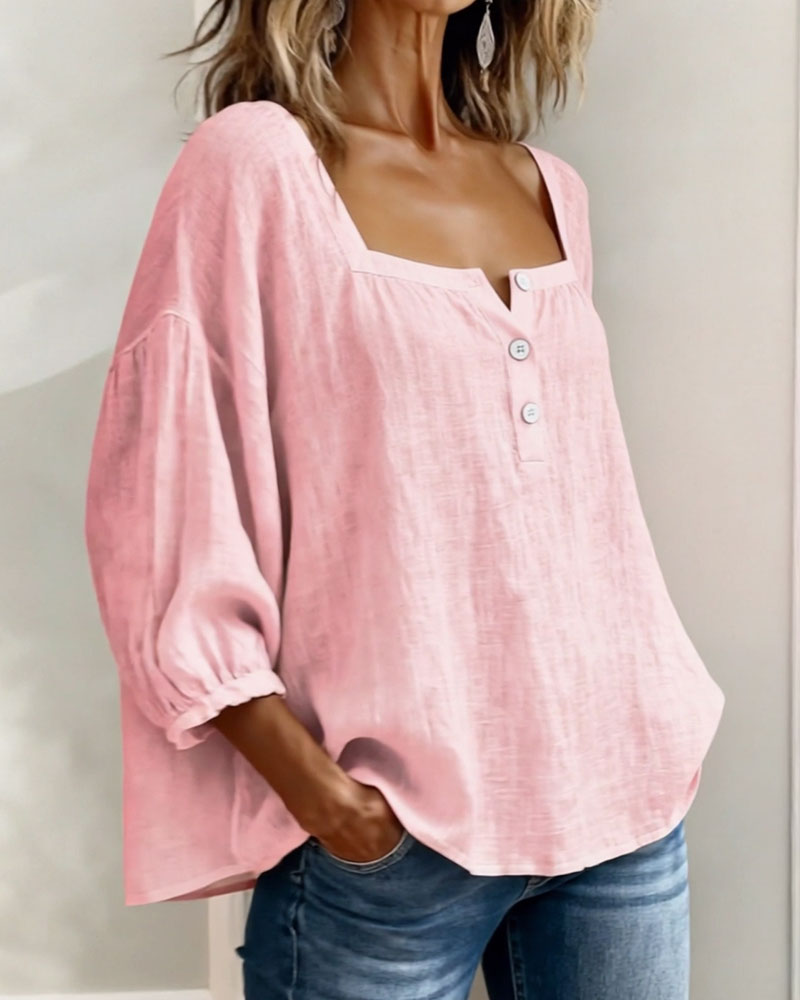 SOPHIE™ | Square Neck Linen Blouse