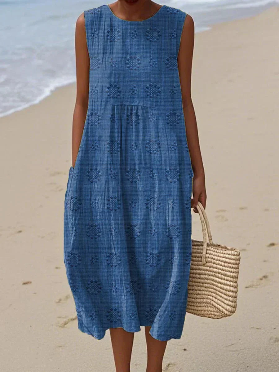ANGELA™ | Embroidered Cotton Midi Dress
