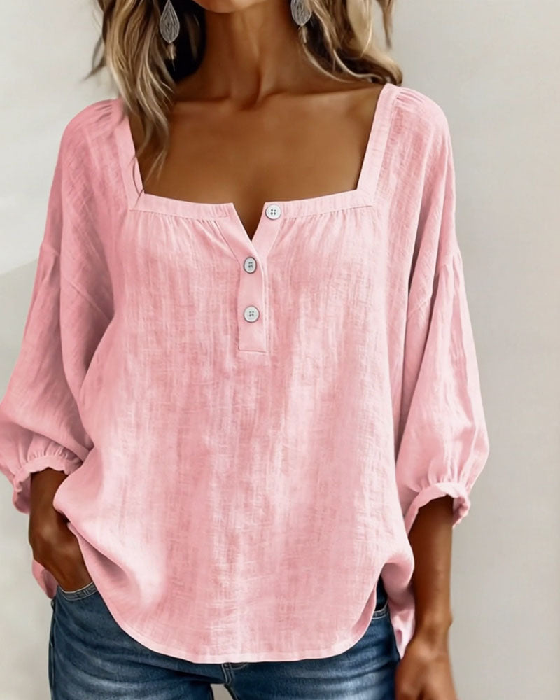 SOPHIE™ | Square Neck Linen Blouse