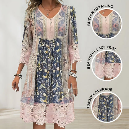 ELOISE™ | Lace-Trim Floral Swing Dress