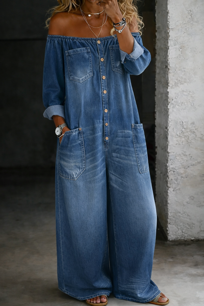 VIVIENNE™ | Off-Shoulder Denim Jumpsuit