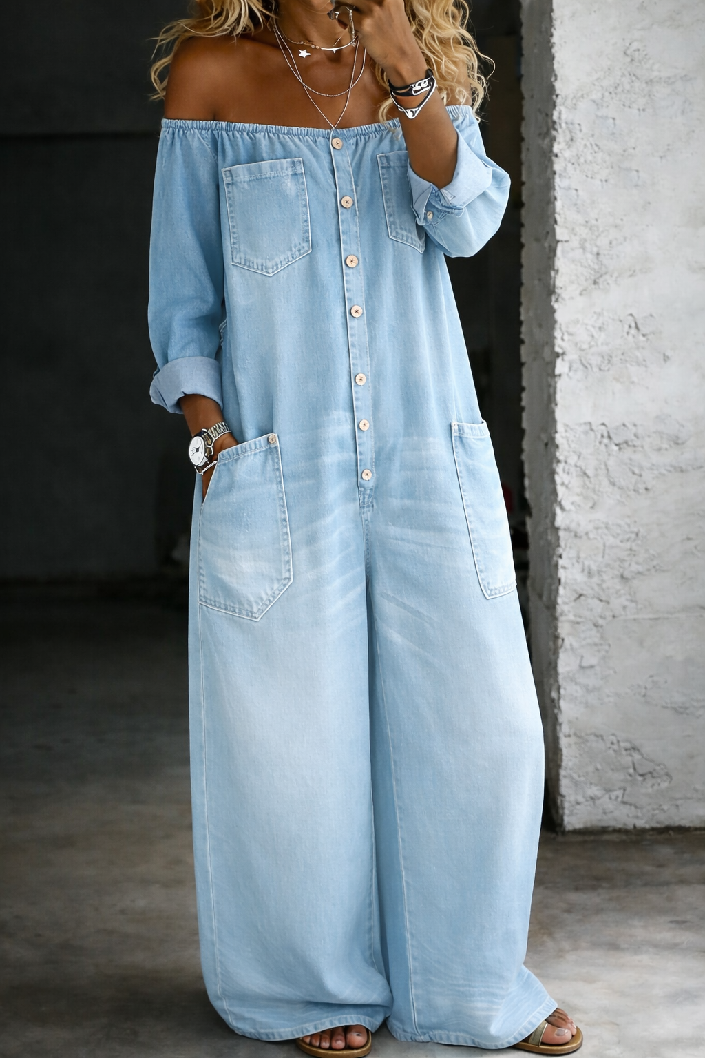 VIVIENNE™ | Off-Shoulder Denim Jumpsuit
