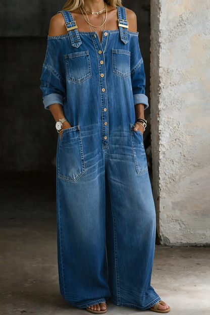 VERITY™ | Bare Shoulders Denim Jumpsuit