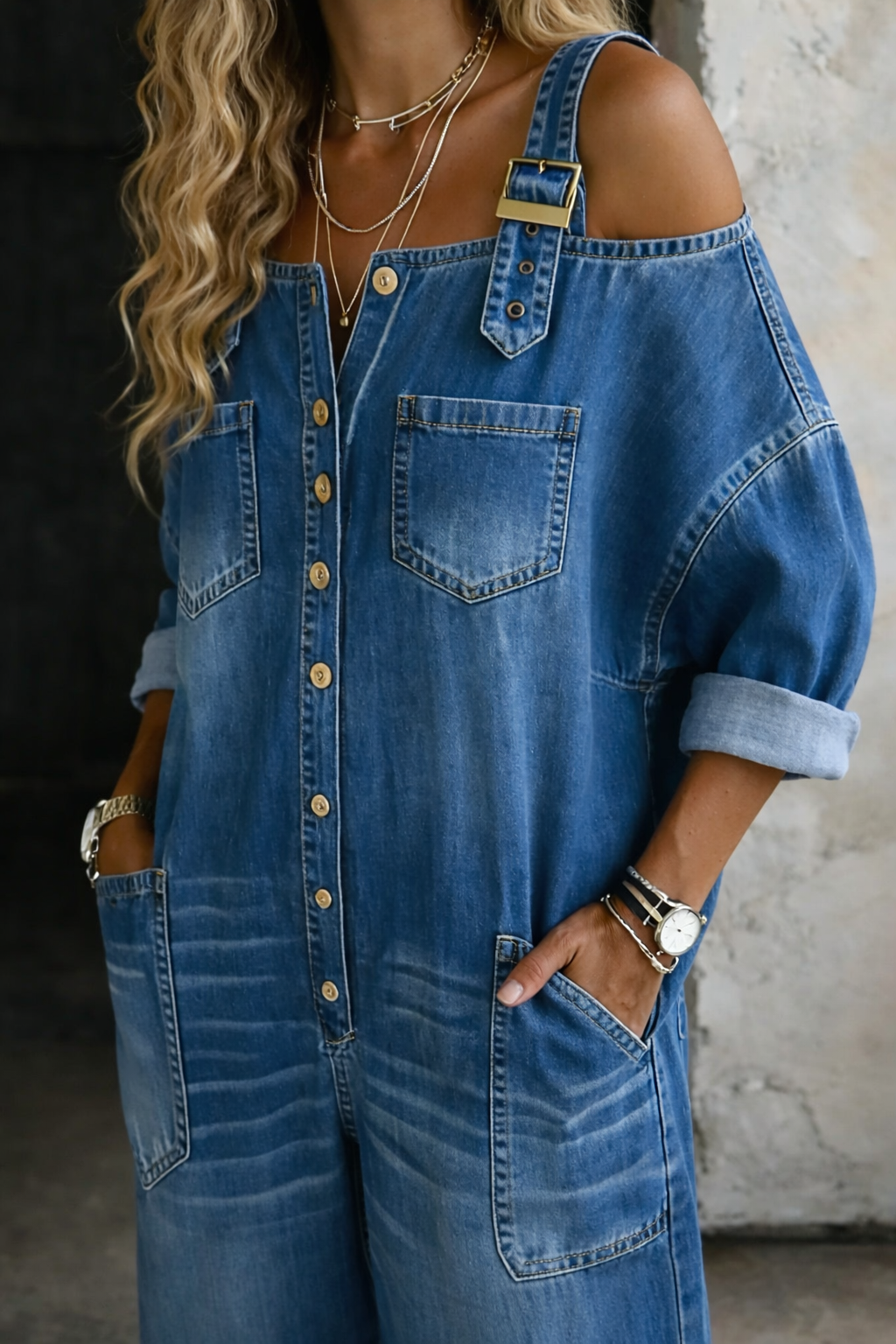 VERITY™ | Bare Shoulders Denim Jumpsuit