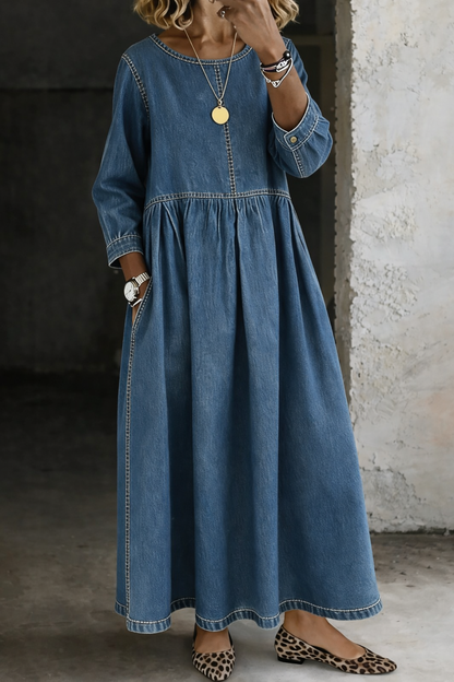 HARTLEY™ | Round-Neck Denim Maxi Dress