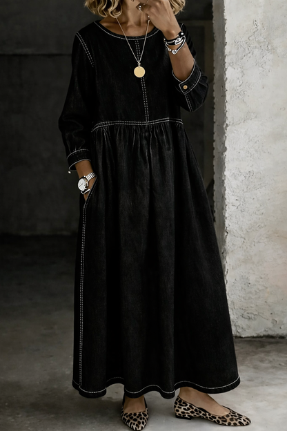 HARTLEY™ | Round-Neck Denim Maxi Dress