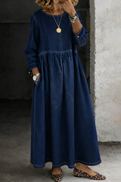 HARTLEY™ | Round-Neck Denim Maxi Dress