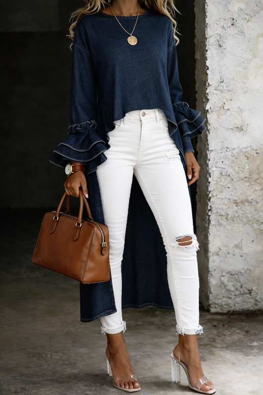 ASHLEY™ | Denim Frill Top