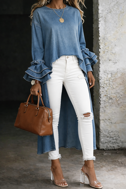 ASHLEY™ | Denim Frill Top