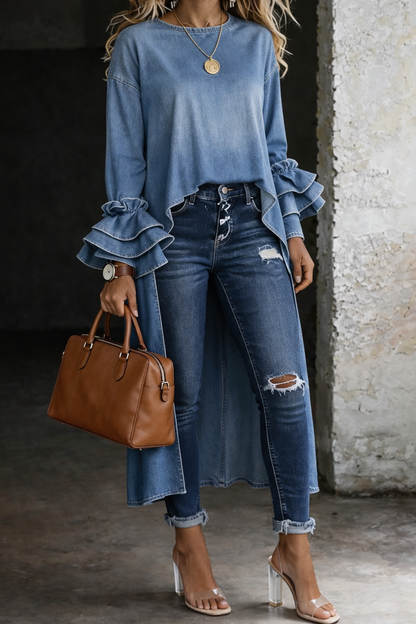 ASHLEY™ | Denim Frill Top