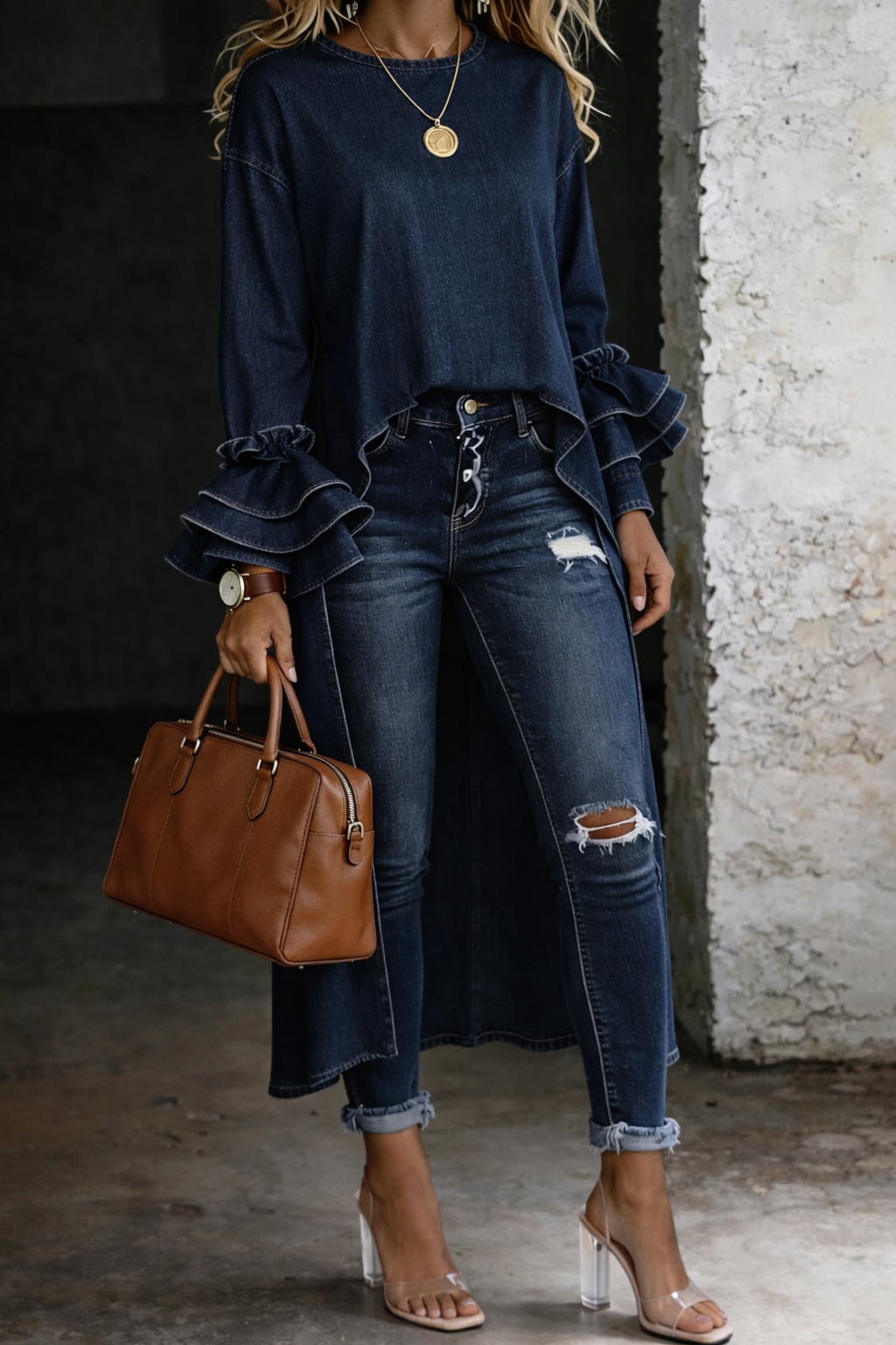 ASHLEY™ | Denim Frill Top